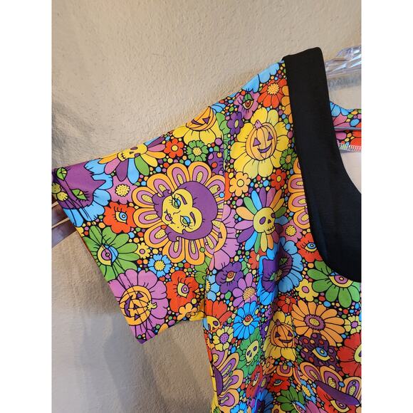 Floral Multicolor Dress with Black Collar - Picture 8 of 12